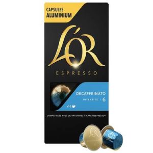 10 Capsules Espresso Décaféinato L&rsquo;OR Compatibles Machines Nespresso (Intensité 6)