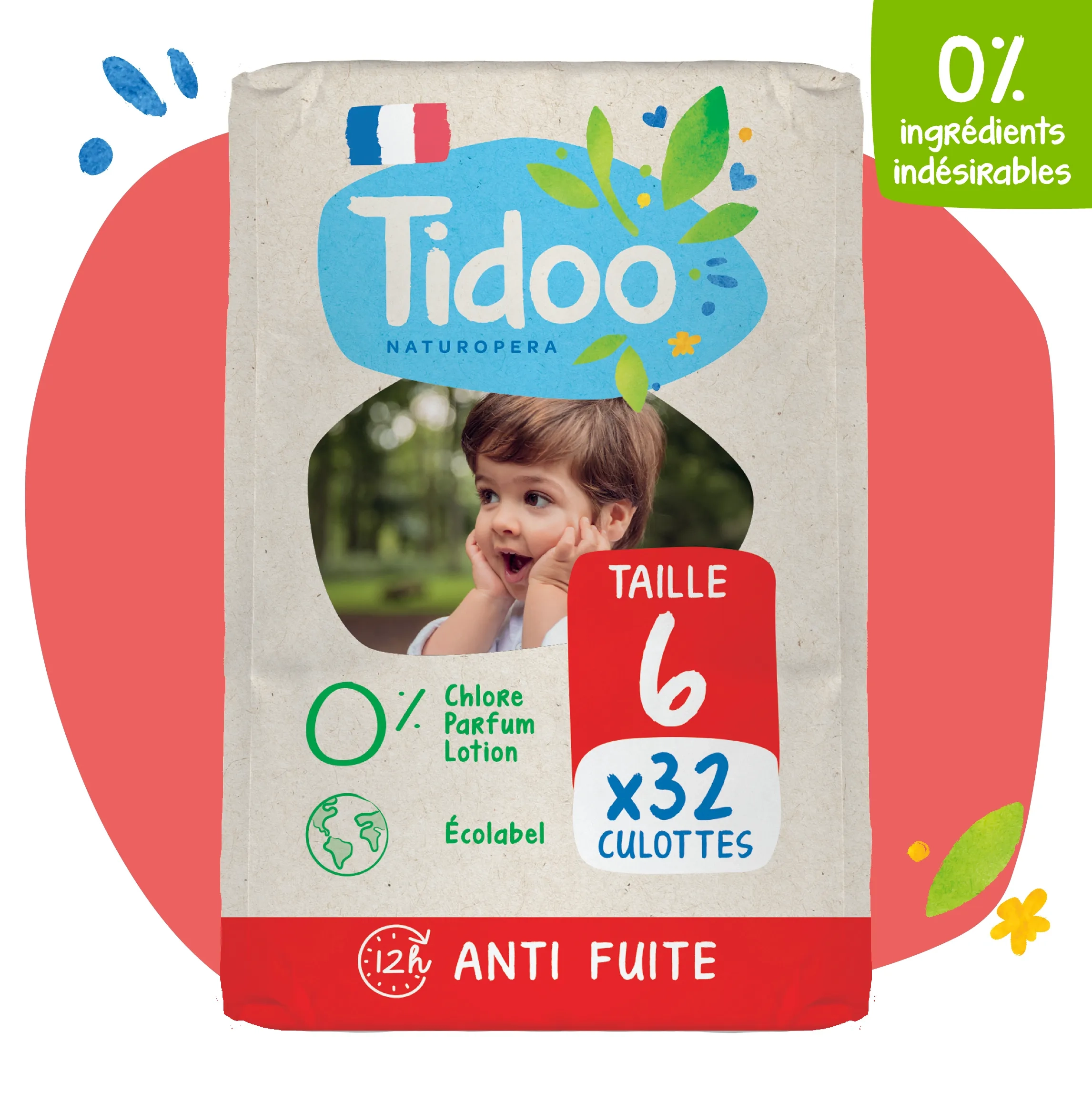 Tidoo Culotte d’Apprentissage Écologique Taille 6 / 16-30Kg 32 Unités