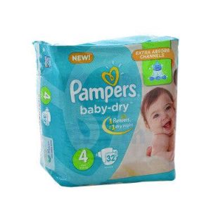 32 Couches Baby-Dry Maxi Pampers T4 (9 – 18kg)