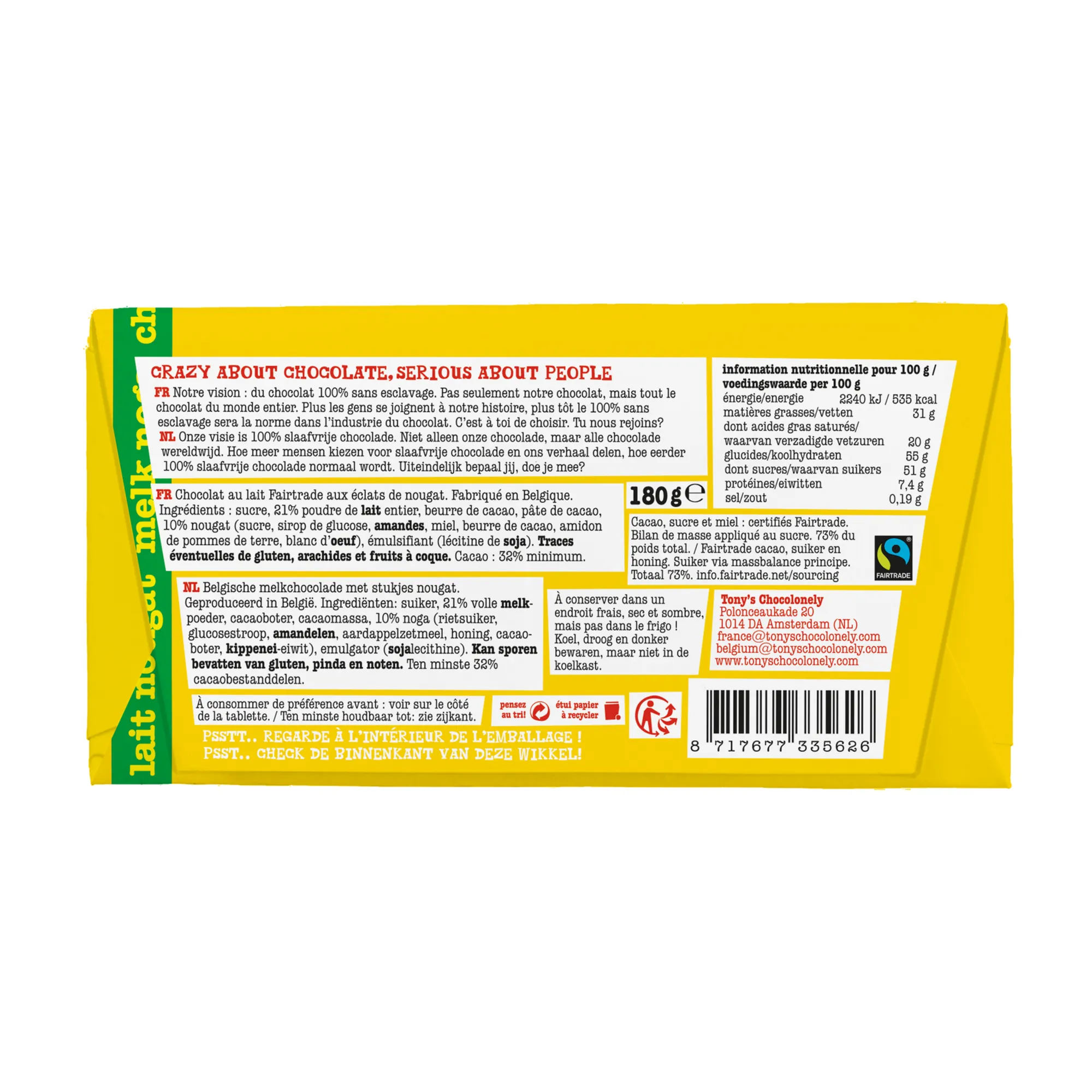 Tony’s Chocolonely Reep Melkchocolade Noga (15x 180gr) – Image 4