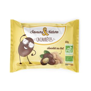 Saveurs et Nature Cacahuètes Enrobées de Chocolat au Lait 60G