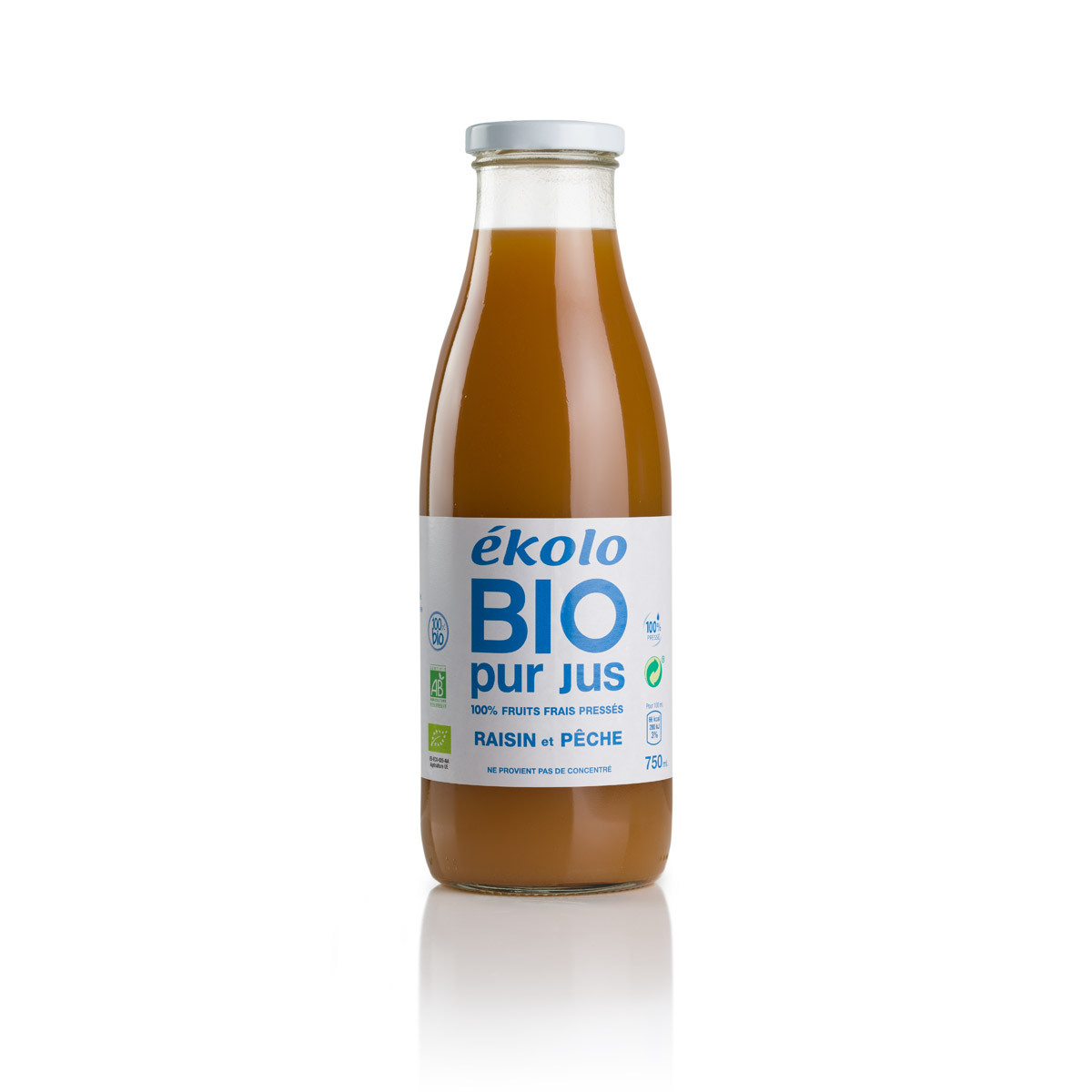 Ekolo Pur Jus de Raisin et Pêche 750ML