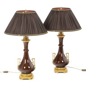 Paire de lampes en porcelaine et bronze doré, circa 1880