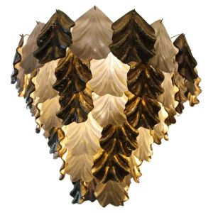 Grand lustre en verre de Murano nacré et doré irisé