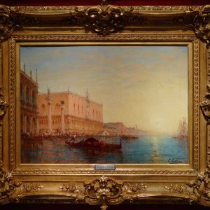 CALDERON Charles Clément Peinture Venise Le Bassin De Saint Marc Ensoleillé Huile sur Toile Signée