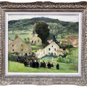 HERVE Jules Peinture Française 20è Langres Procession à Brevoines Huile Toile Signée Certificat d’authenticité