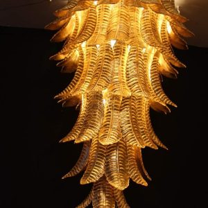 Lustre long en verre de Murano doré en forme de palmier