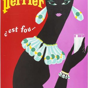 Affiche Originale, Bernard Villemot, Perrier C&rsquo;est Fou, Eau Minérale Gazeuse, Boisson, Bouteille, Verre, Femme, Collier, Boucle d&rsquo;Oreille, Bracelet, c.1980