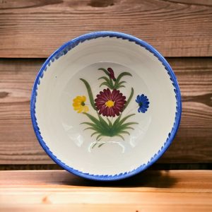 Rare Plat au décor floral et champêtre de la Faïencerie de Saint Clément – Peint à la main vers 1970 – Décoration