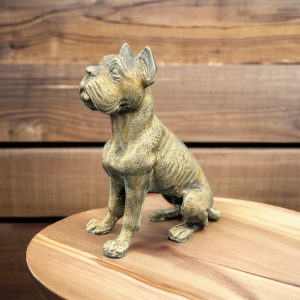 Chien Boxer assis en bronze – Belle patine – Signé Pétro – Collection – Décoration
