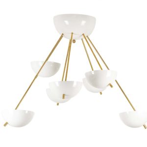 Stilnovo. Lustre en laiton doré et métal laqué blanc. Contemporain.