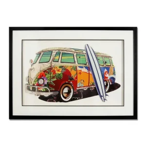 Sculpture En Resine – Cadre Vintage Volkswagen Van 2 – Collage 3D